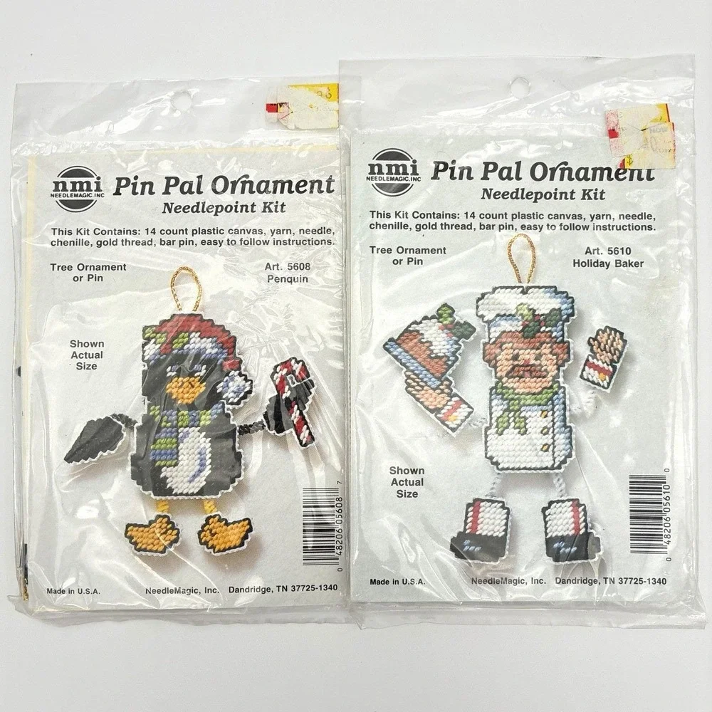 NMI Pin Pal Ornament Needlepoint Canvas Kit Lot of 7 Christmas Santa Elf NOS